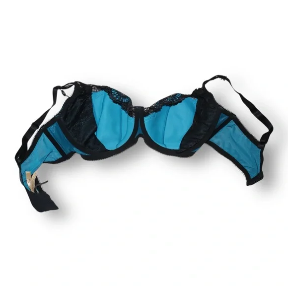 Dita Von Teese Starlift Full Figure Bra size 40DD teal with black lace - Picture 5 of 6